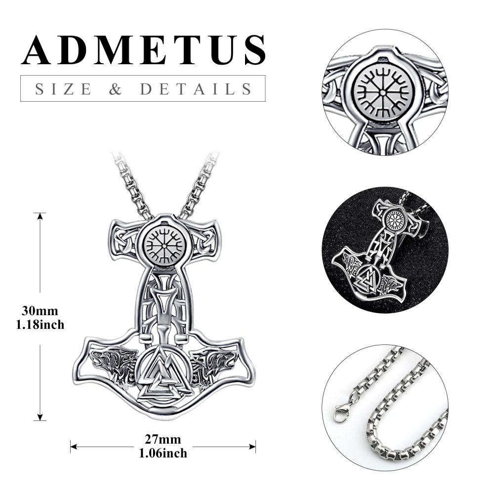 Collana con ciondolo a martello in argento sterling con arma runica vichinga, testa di lancia e talismano per uomini-5