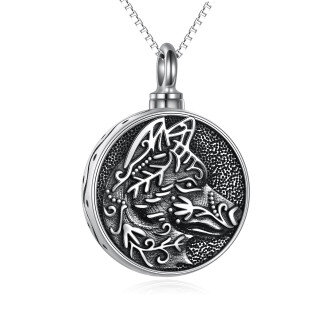 Sterling Silver With Black Rhodium Viking Wolf Urn Necklace For Ashes With Box Chain For Men-3