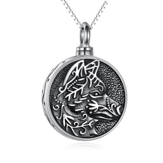 Collier d'urne de loup viking en argent sterling avec rhodium noir pour cendres avec chaîne de boîte pour hommes