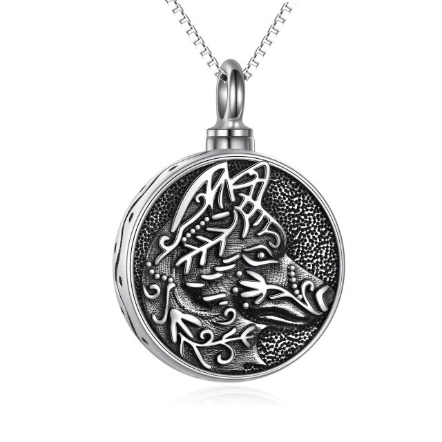 Sterling Silver Viking Wolf Urn Necklace for Ashes with Box Chain for Men-1