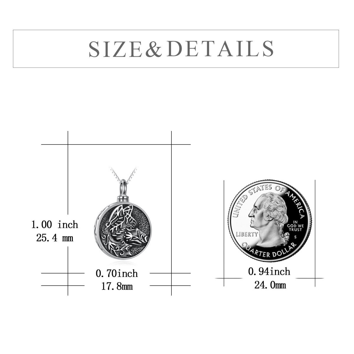 Sterling zilver met zwart rhodium Viking Wolf Urn ketting voor as met box ketting voor mannen-5