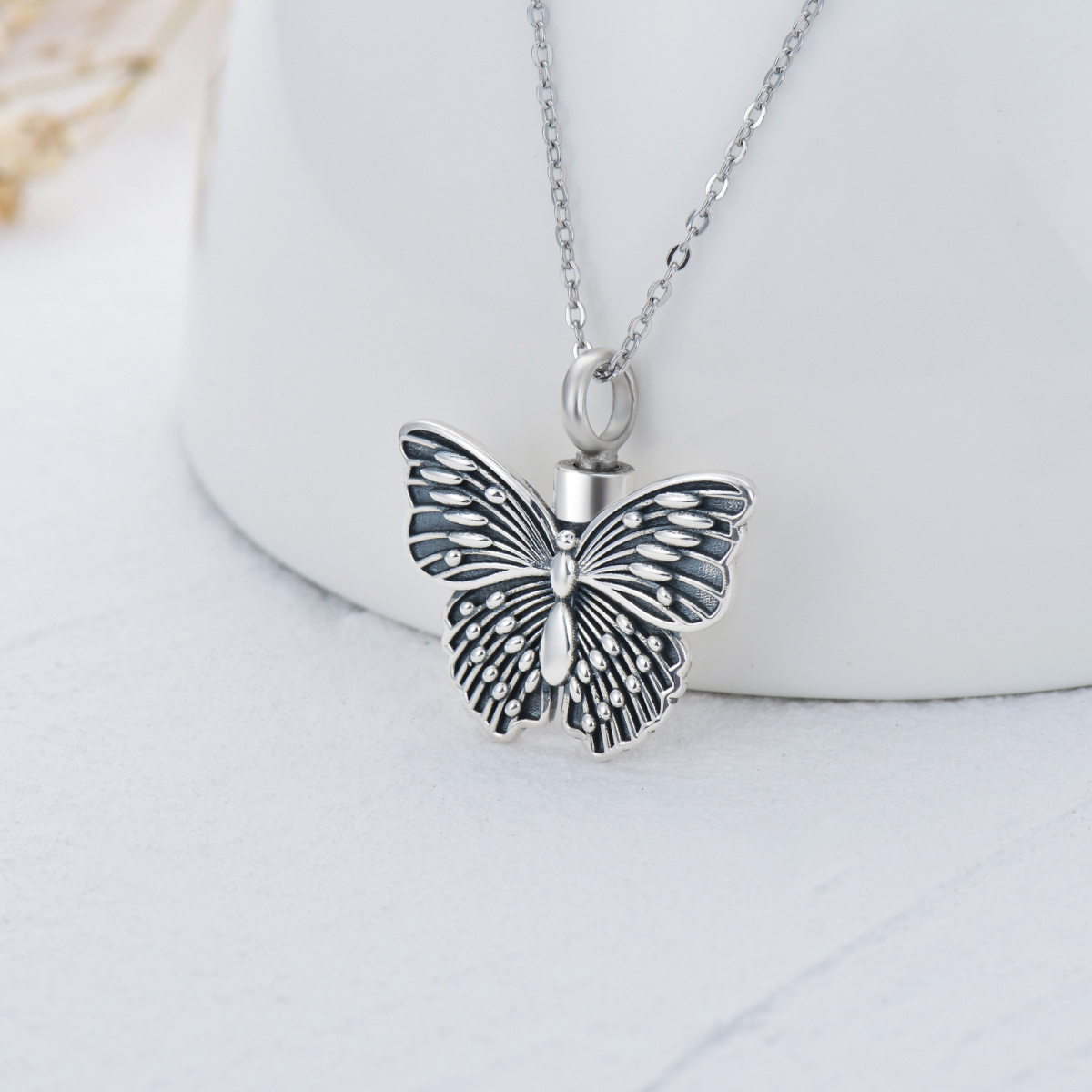 Sterling Silver Vintage Butterfly Pendant Necklace-4