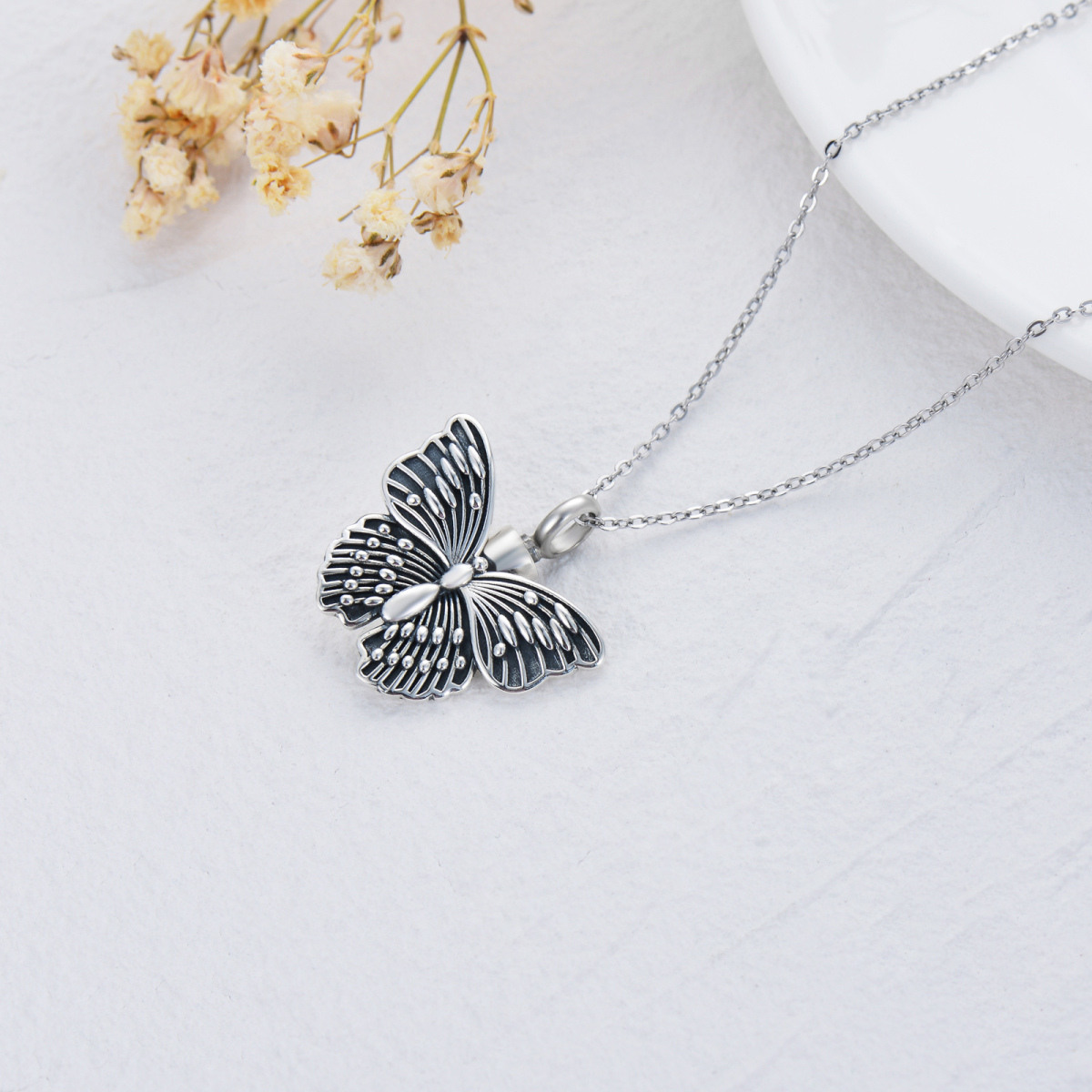 Sterling Silver Vintage Butterfly Pendant Necklace-5