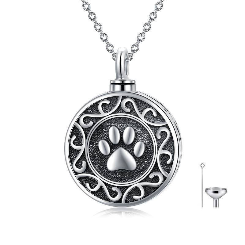 Collier en argent sterling pour cendres avec patte de chat ou de chien-1