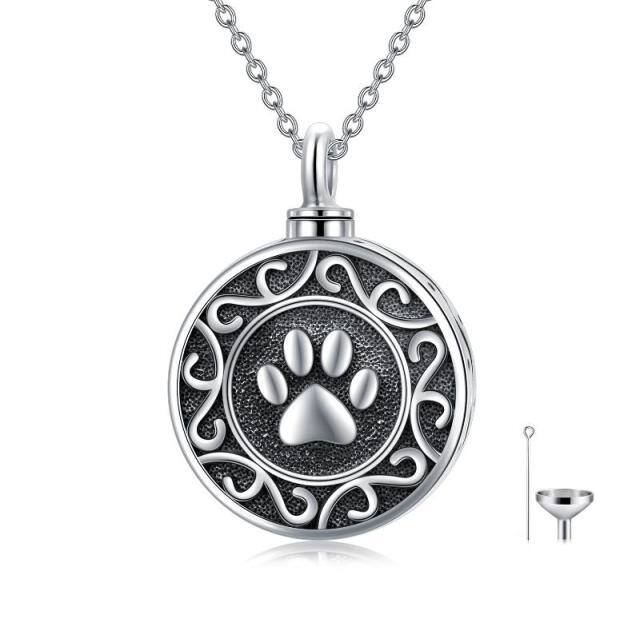 Collar de plata de ley Vintage Cat Dog Paw Urn para cenizas