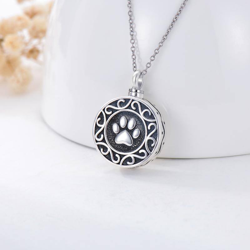 Collar de plata de ley Vintage Cat Dog Paw Urn para cenizas-2