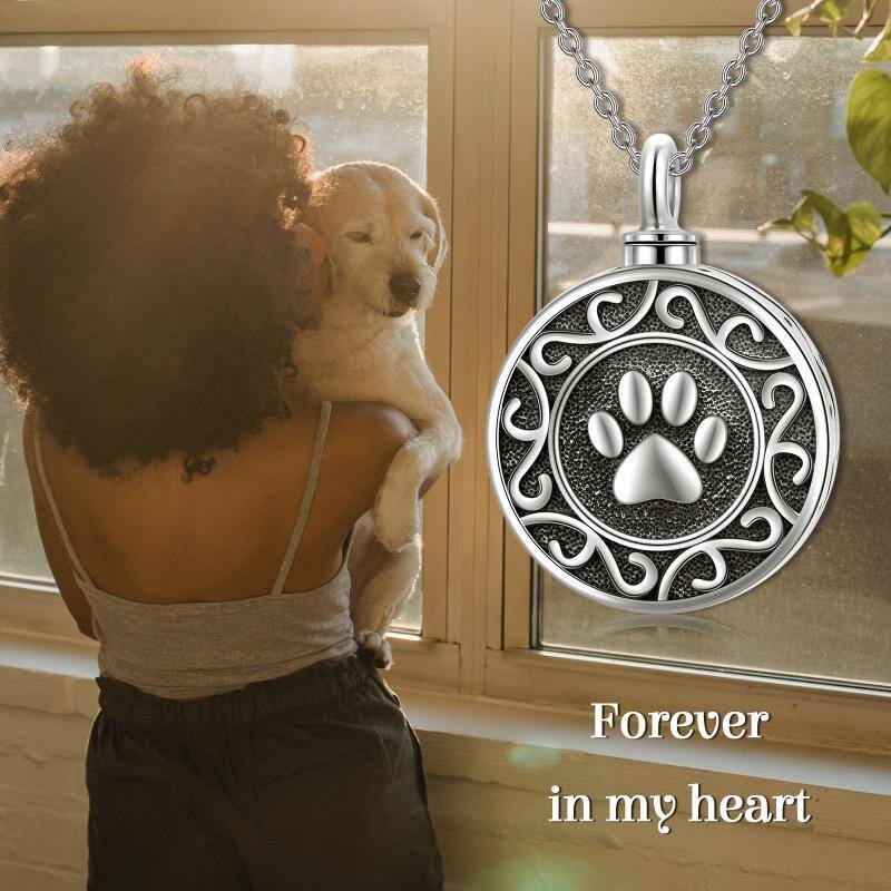 Collar de plata de ley Vintage Cat Dog Paw Urn para cenizas-6