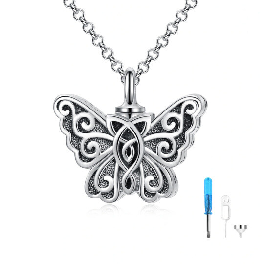 Collier d'urne en argent sterling pour cendres avec nœud celtique et papillon