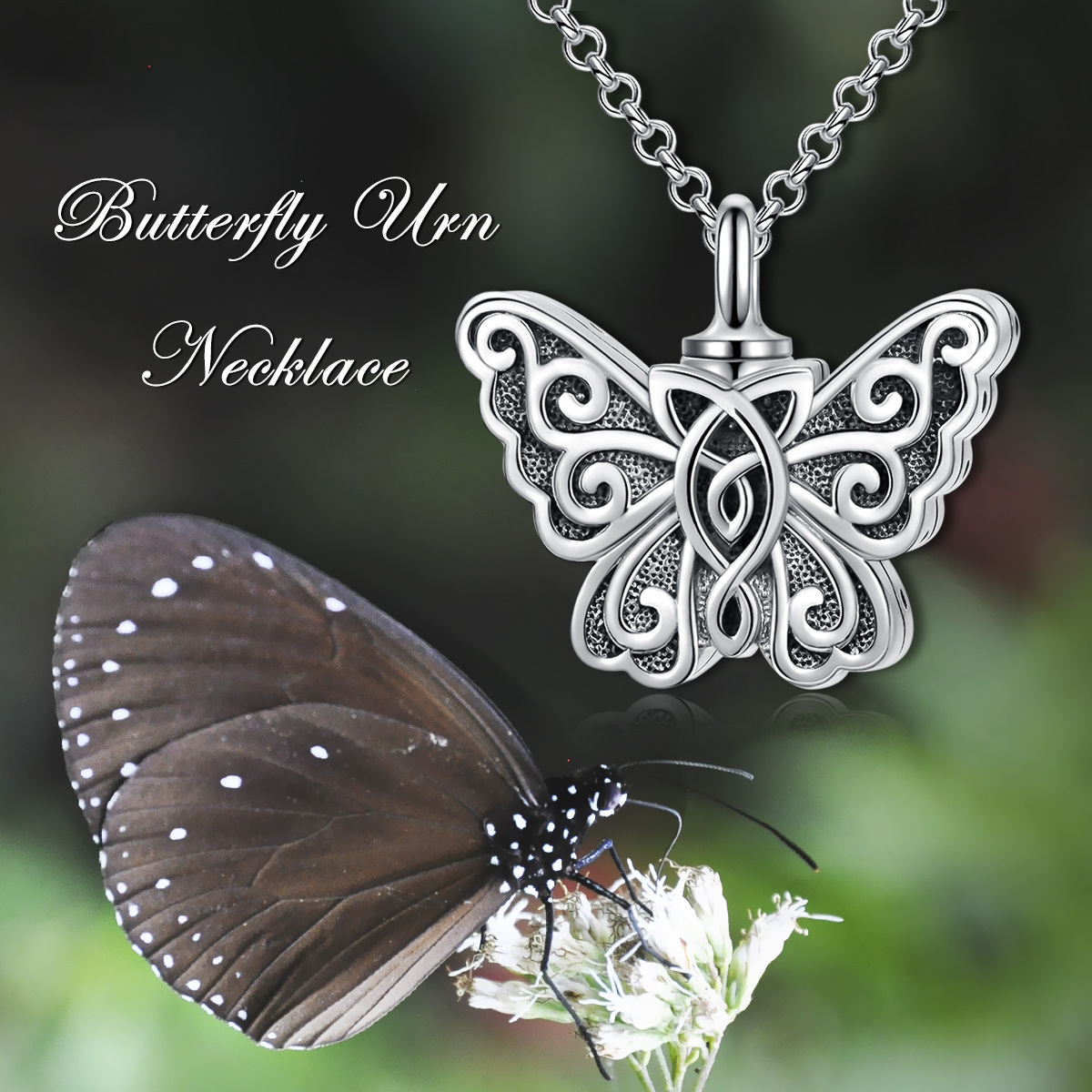 Sterling Silver Vintage Celtic Knot Butterfly Urn Necklace for Ashes-6