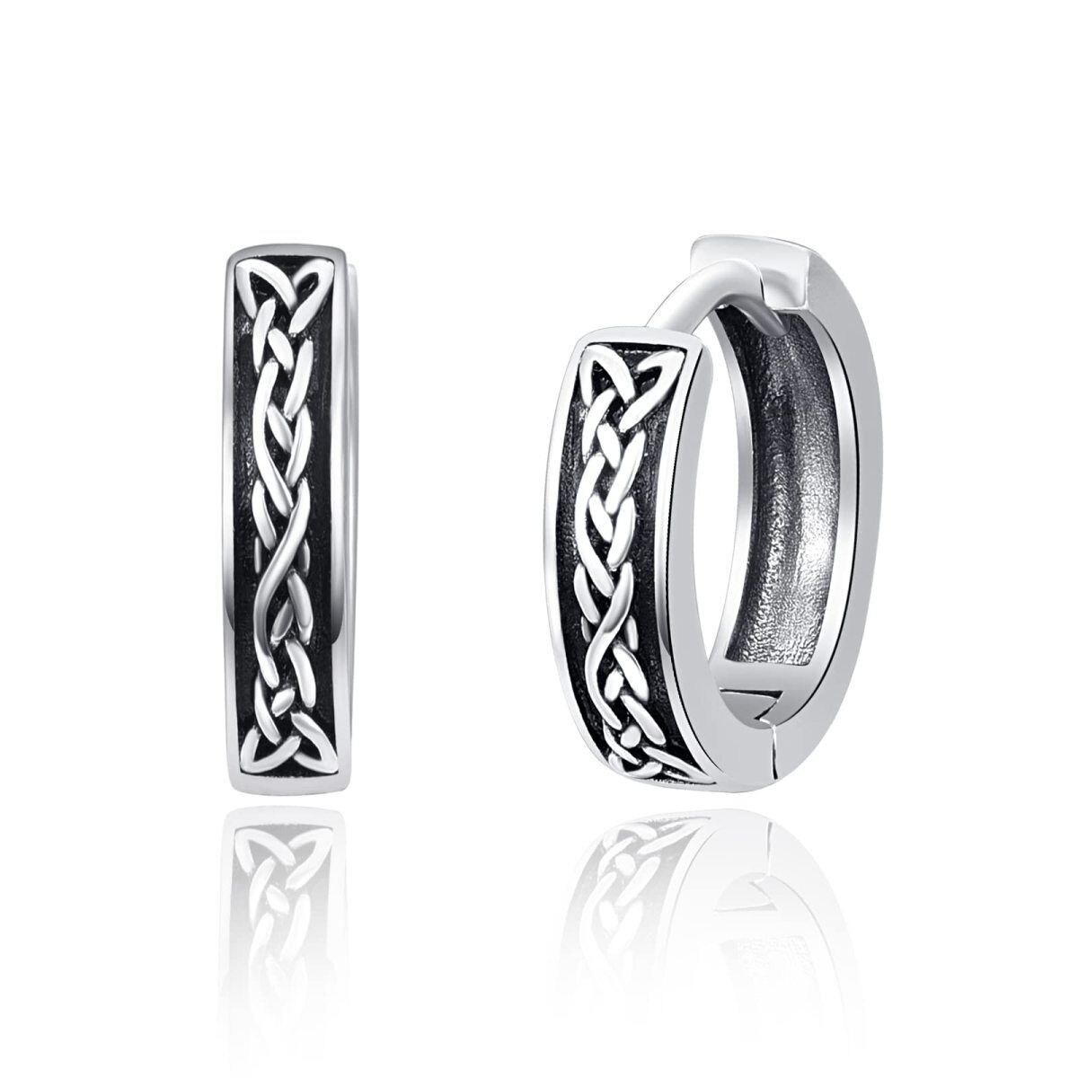 Sterling Silver Vintage Celtic Knot Hoop Earrings for Men-1