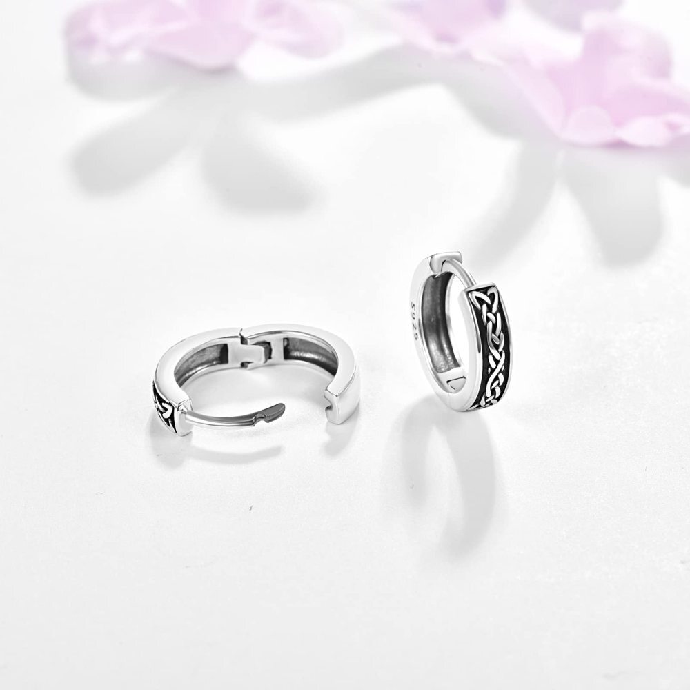 Pendientes de aro con nudo celta vintage de plata de ley para hombre-4