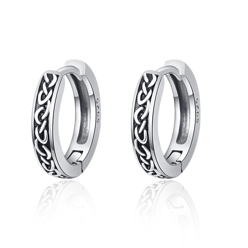 Sterling Silver Vintage Circle Celtic Knot Hoop Earrings-15