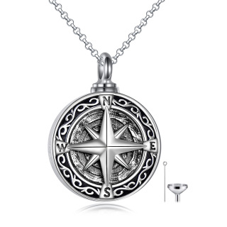 Sterling Silver Vintage Compass Urn Necklace for Ashes-9