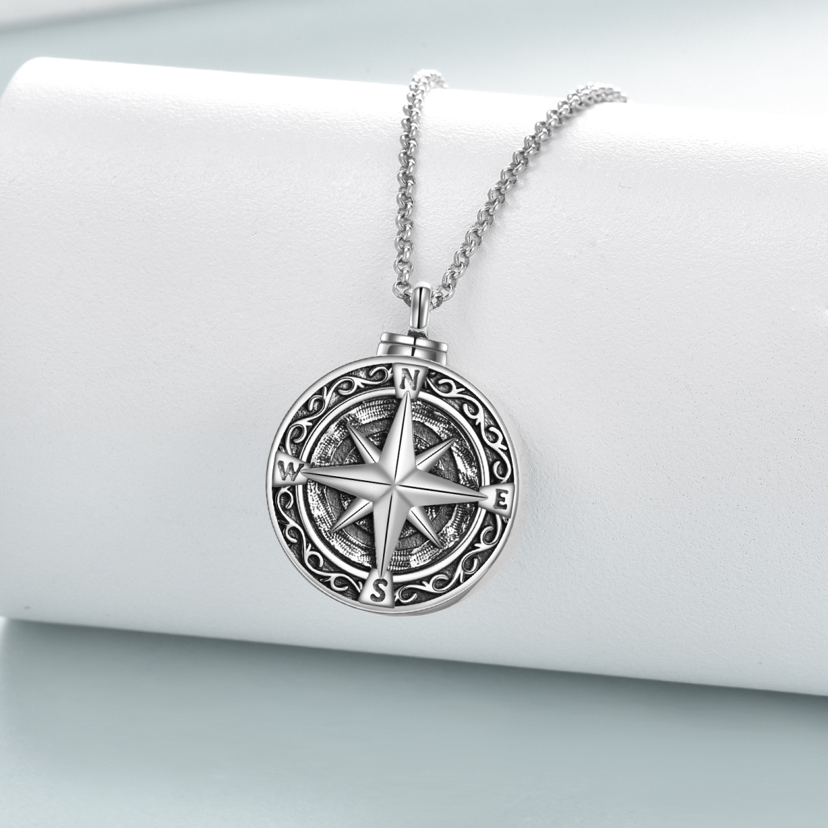 Sterling Silver Vintage Compass Urn Necklace for Ashes-3