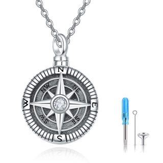 Sterling Silver Cubic Zirconia Vintage Compass Urn Necklace for Ashes-12