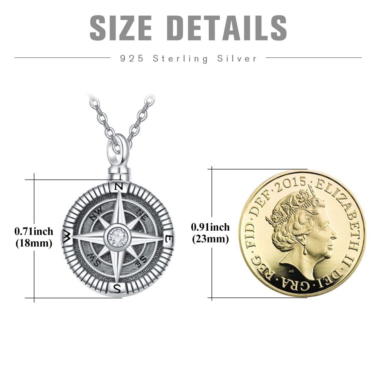 Sterling Silver Cubic Zirconia Vintage Compass Urn Necklace for Ashes-5