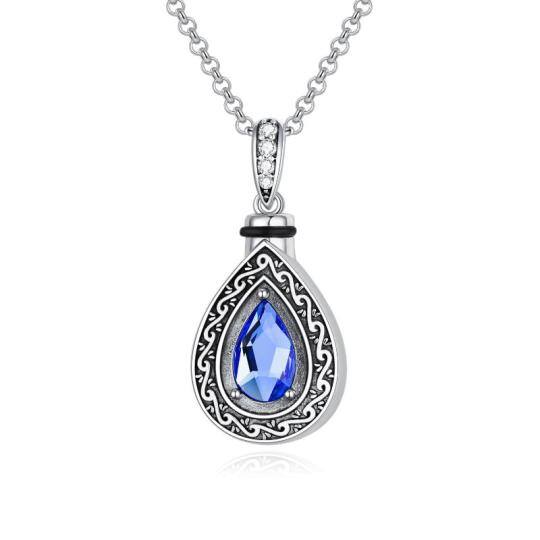 Collana con urna a forma di goccia di cristallo vintage in argento sterling per le ceneri