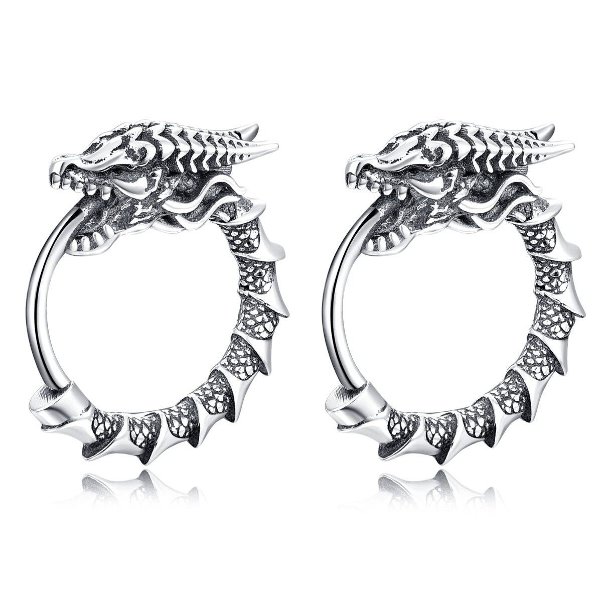 Sterling Silver Vintage Dragon Hoop Earrings-1