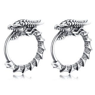 Sterling Silver Vintage Dragon Hoop Earrings-29