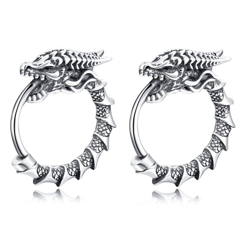 Orecchini a cerchio con drago vintage in argento sterling