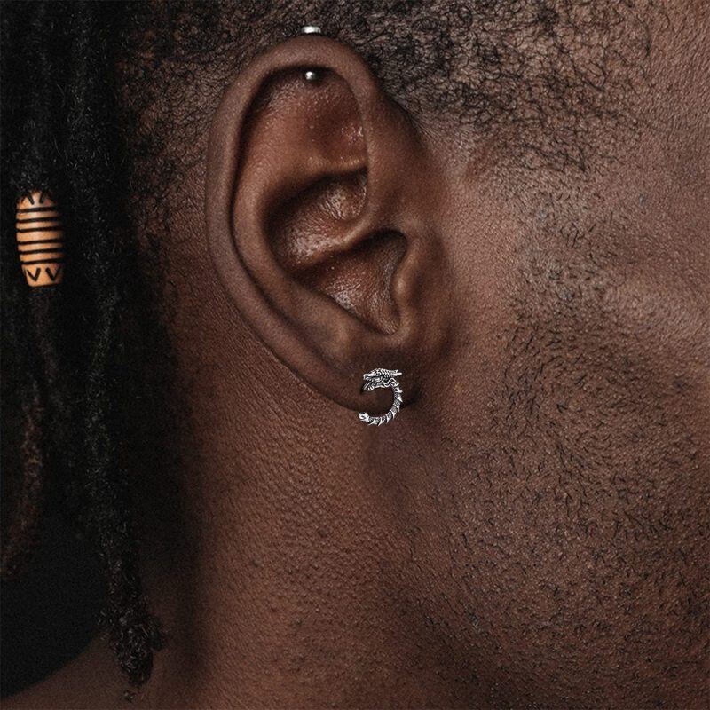 Orecchini a cerchio con drago vintage in argento sterling-2