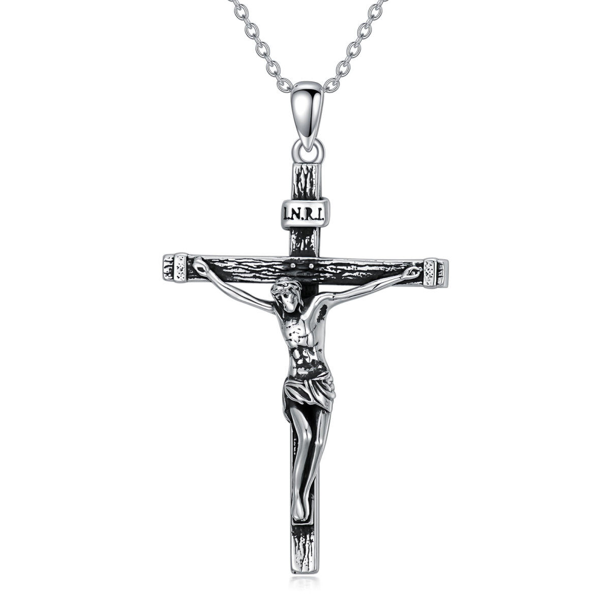 Collier en argent sterling avec pendentif croix Jésus Vintage-1