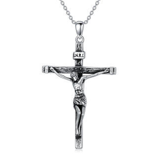 Sterling Silver Vintage Jesus Cross Pendant Necklace-3