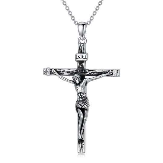 Sterling Silver Vintage Jesus Cross Pendant Necklace