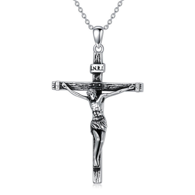 Sterling Silver Vintage Jesus Cross Pendant Necklace-1