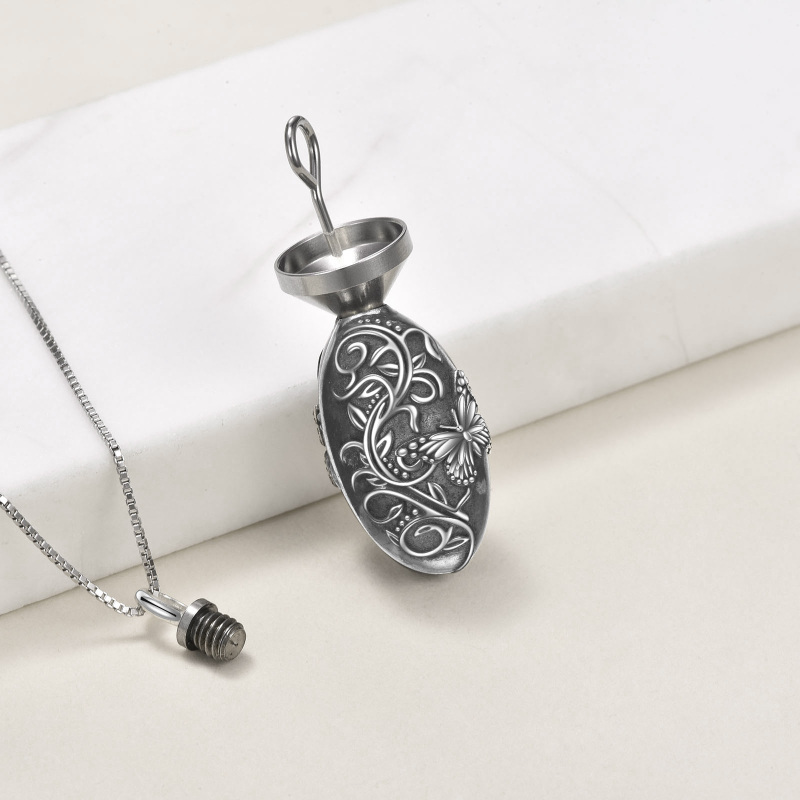 Colar de Urna para Cinzas em Prata de Lei Vintage Oxidada Ivy Butterfly-3