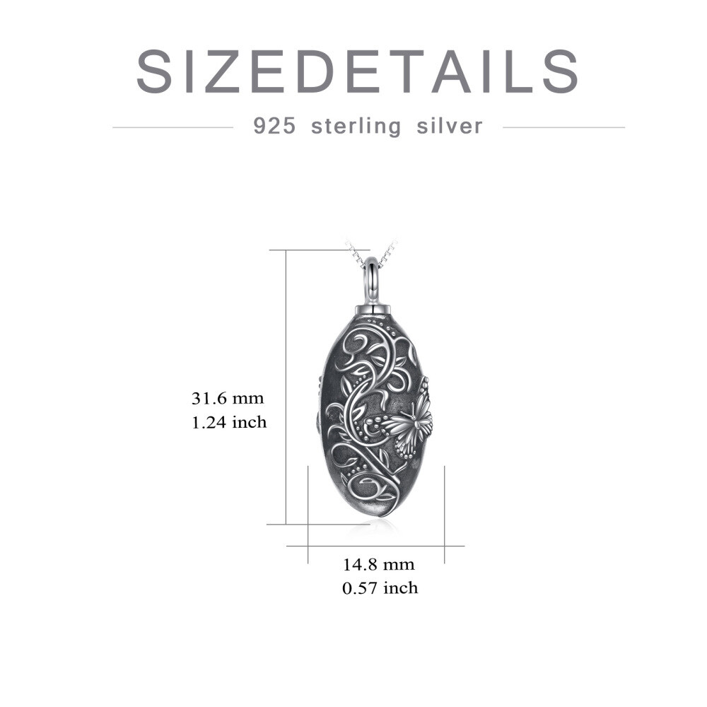 Sterling Silver Vintage Oxidized Ivy Butterfly Urn Necklace for Ashes-4