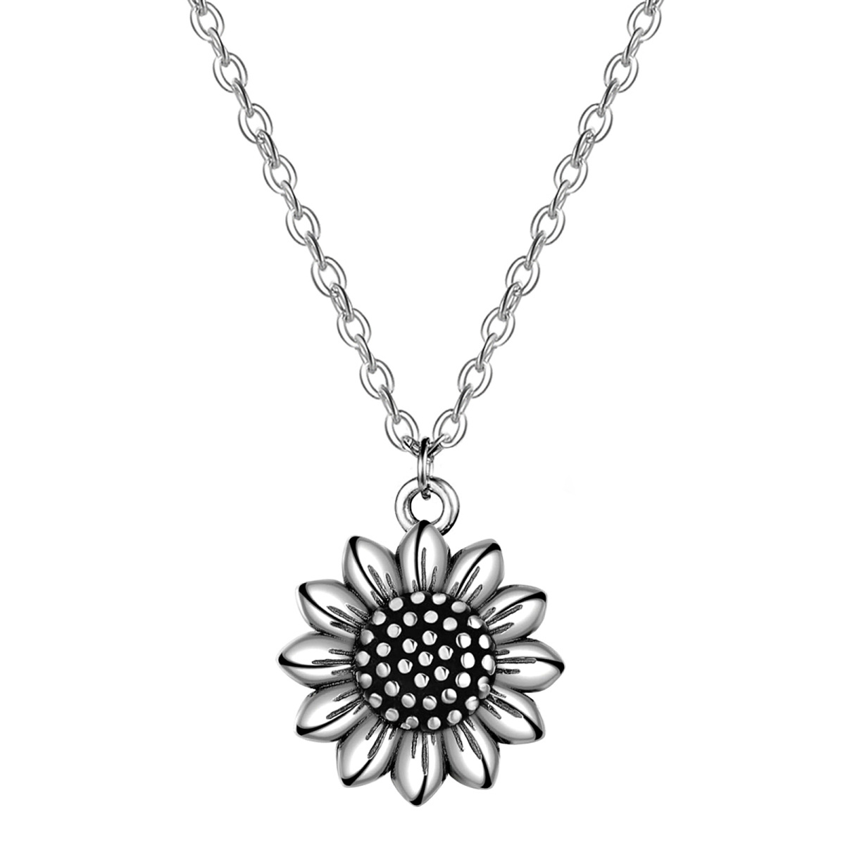 Sterling Silver Vintage Oxidized Sunflower Pendant Necklace-1