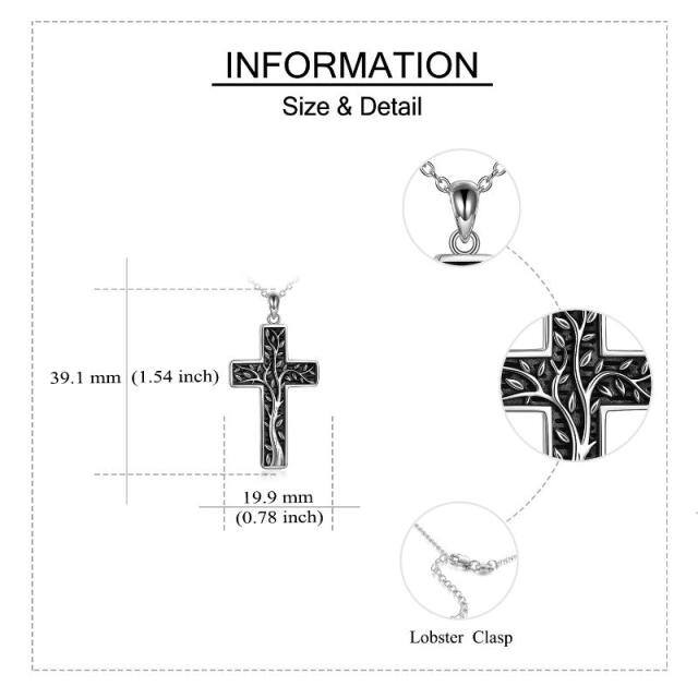 Sterling Silber Vintage oxidiert Baum des Lebens & Kreuz-Anhänger Halskette-6