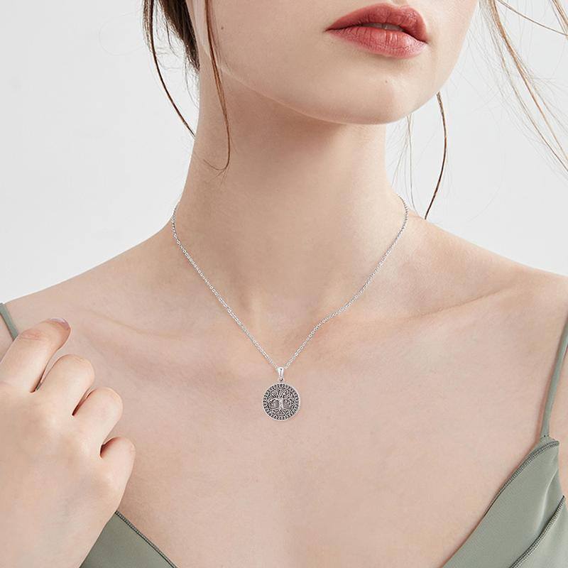 Sterling zilveren vintage geoxideerde levensboom gepersonaliseerde fotoband ketting-2