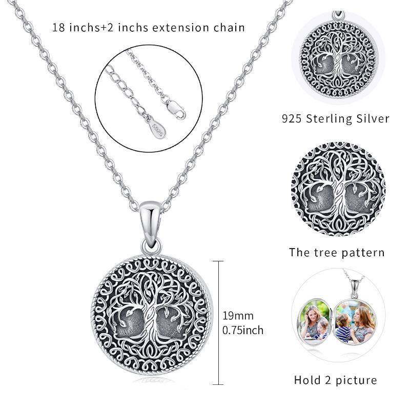 Sterling Silver Vintage Oxidized Tree Of Life Personalized Photo Locket Necklace-3