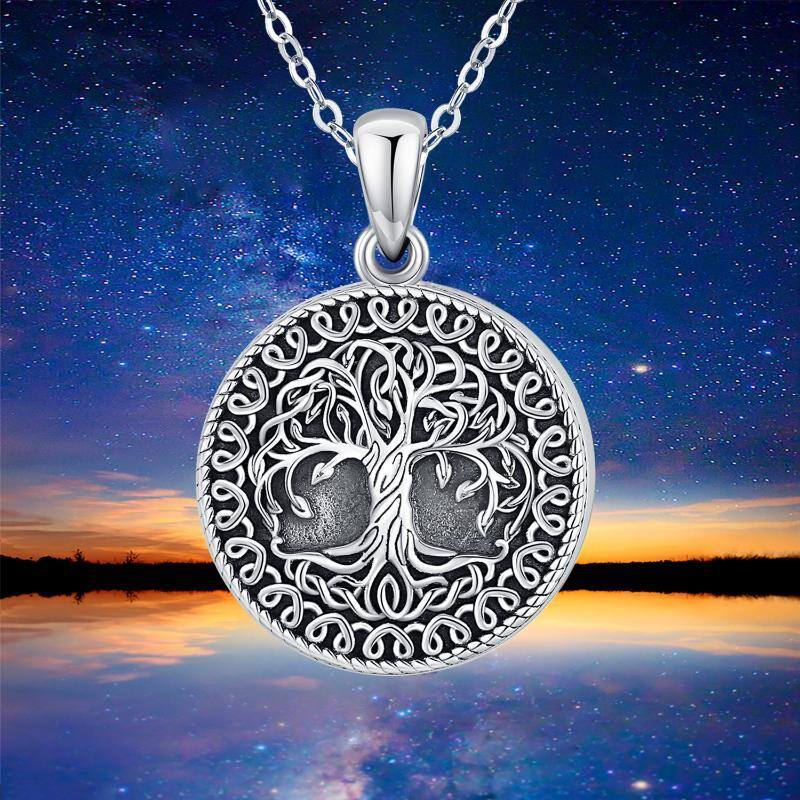 Plata de Ley Vintage Oxidado Árbol de la Vida Personalizada Foto Locket Collar-5