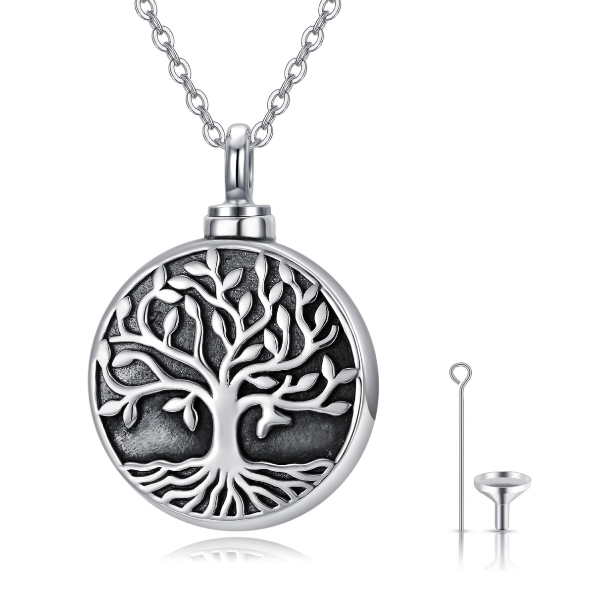 Sterling Silver Vintage Oxidized Tree Of Life Urn Necklace for Ashes-1