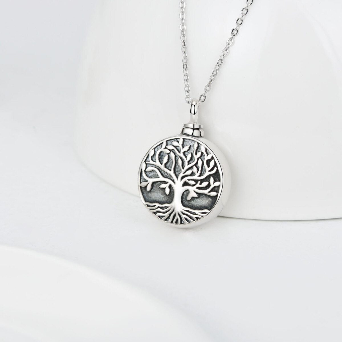 Sterling Silver Vintage Oxidized Tree Of Life Urn Necklace for Ashes-3