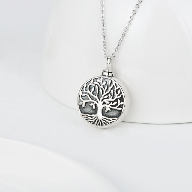 Sterling Silver Vintage Oxidized Tree Of Life Urn Necklace for Ashes-3