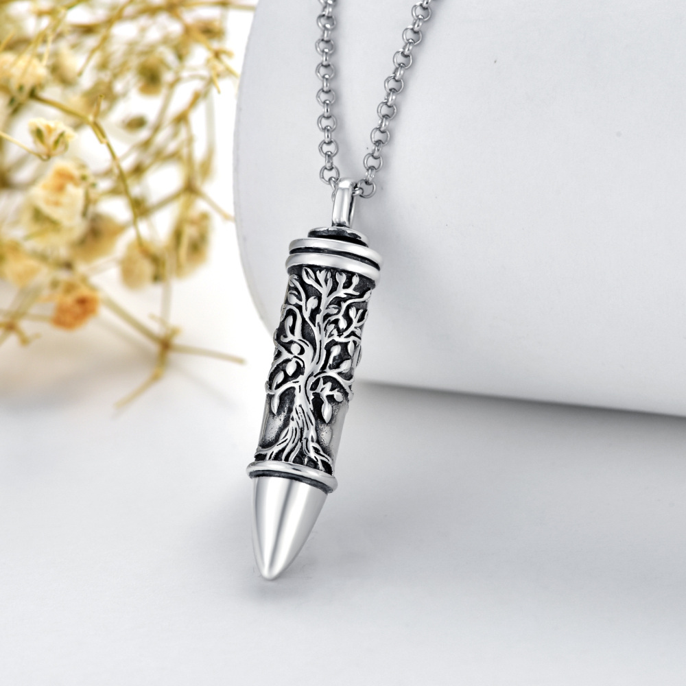 Sterling Silver Vintage Tree Of Life & Bullet Urn Necklace for Ashes-4