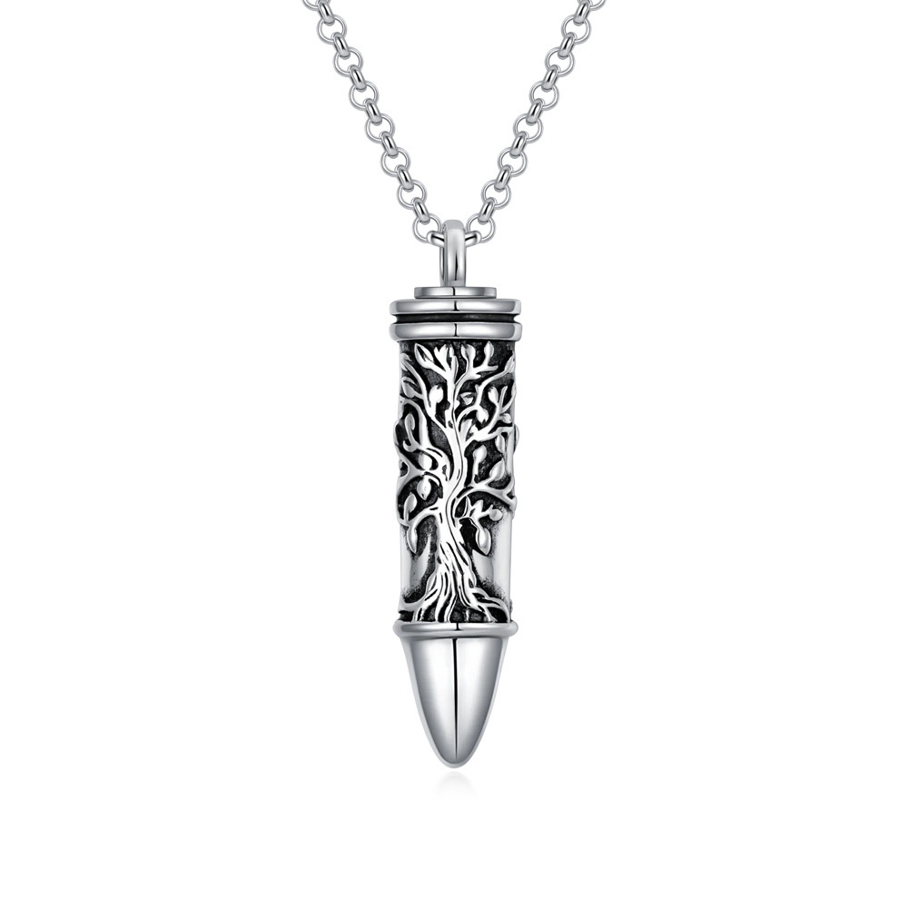 Sterling Silver Vintage Tree Of Life & Bullet Urn Necklace for Ashes-5