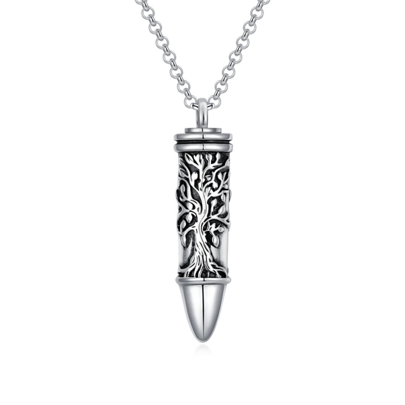 Collar de plata de ley Vintage Tree Of Life & Bullet Urn para cenizas-5