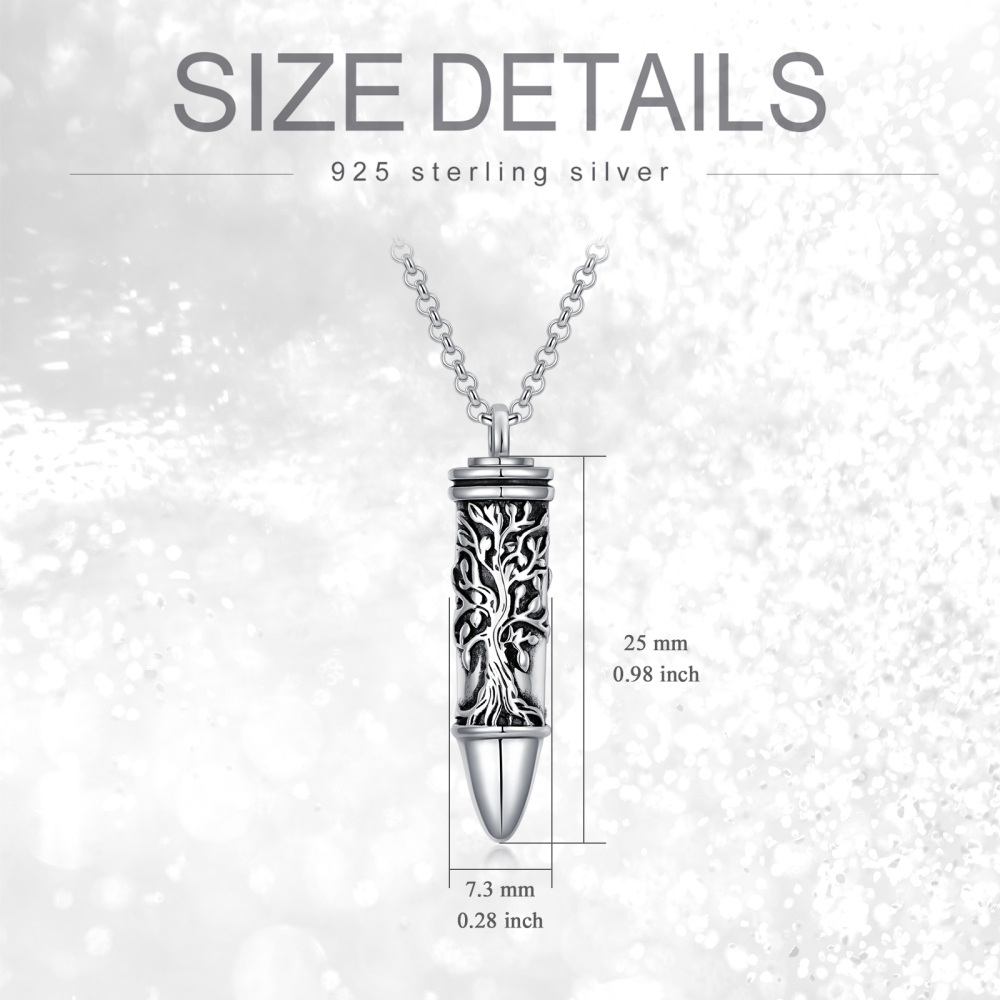 Sterling Silver Vintage Tree Of Life & Bullet Urn Necklace for Ashes-7