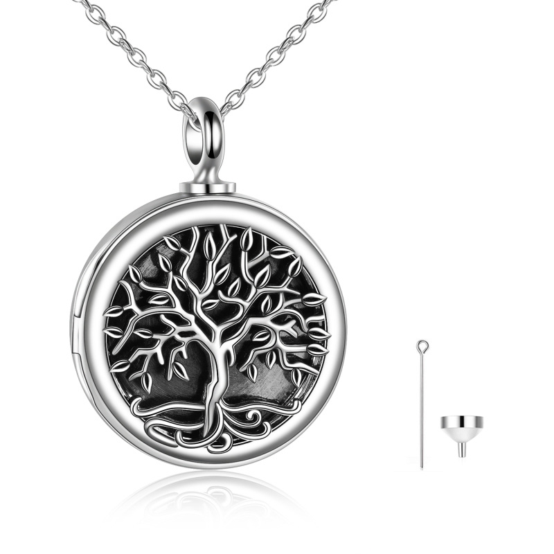 Sterling Silver Vintage Tree Of Life Urn Necklace for Ashes with Cable Chain-58