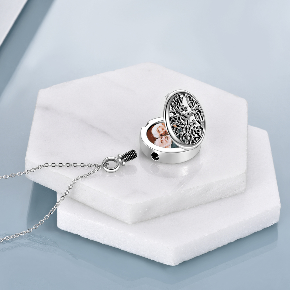 Collier en argent sterling pour cendres avec arbre de vie et chaîne de câble-4