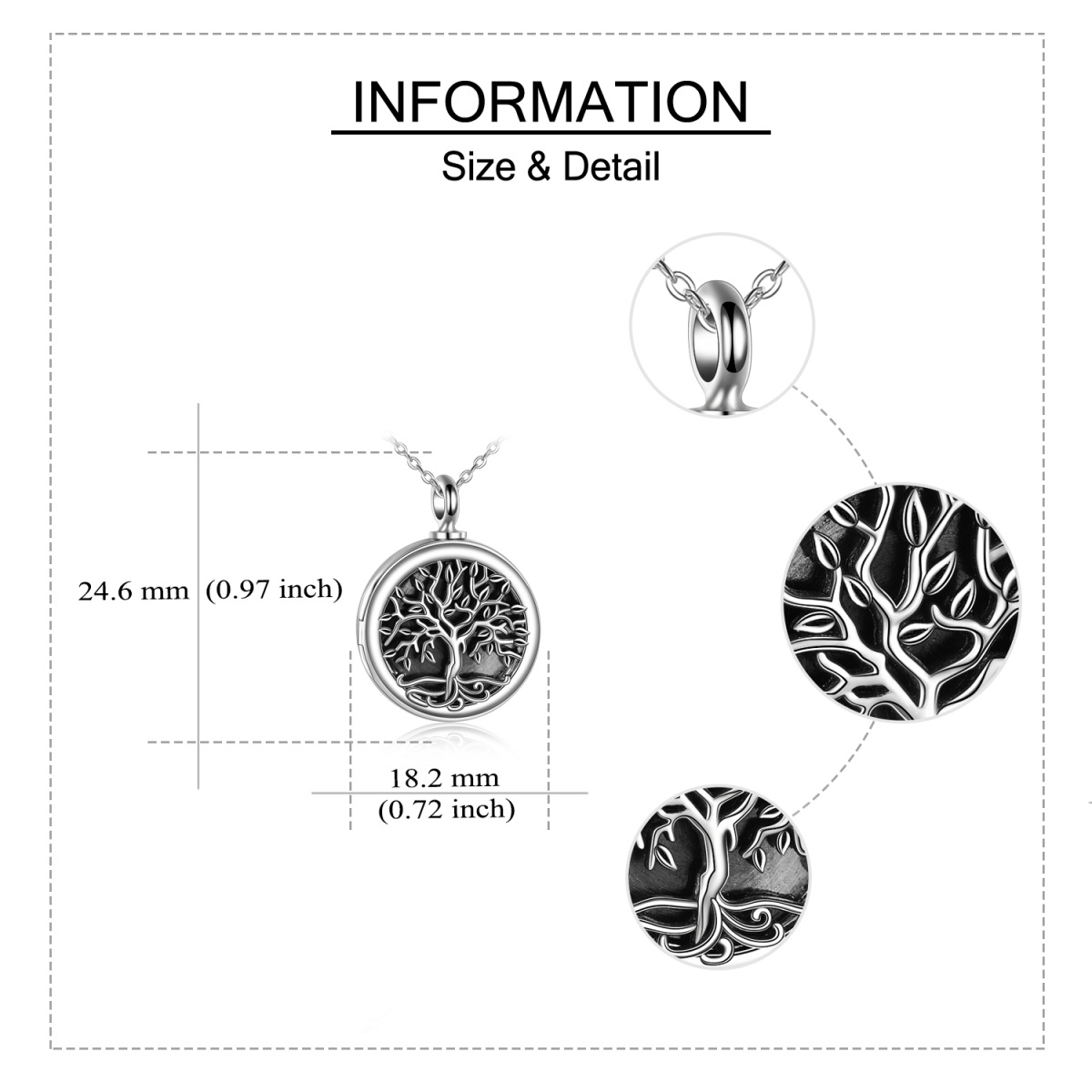 Sterling Silver Vintage Tree Of Life Urn Necklace for Ashes with Cable Chain-5