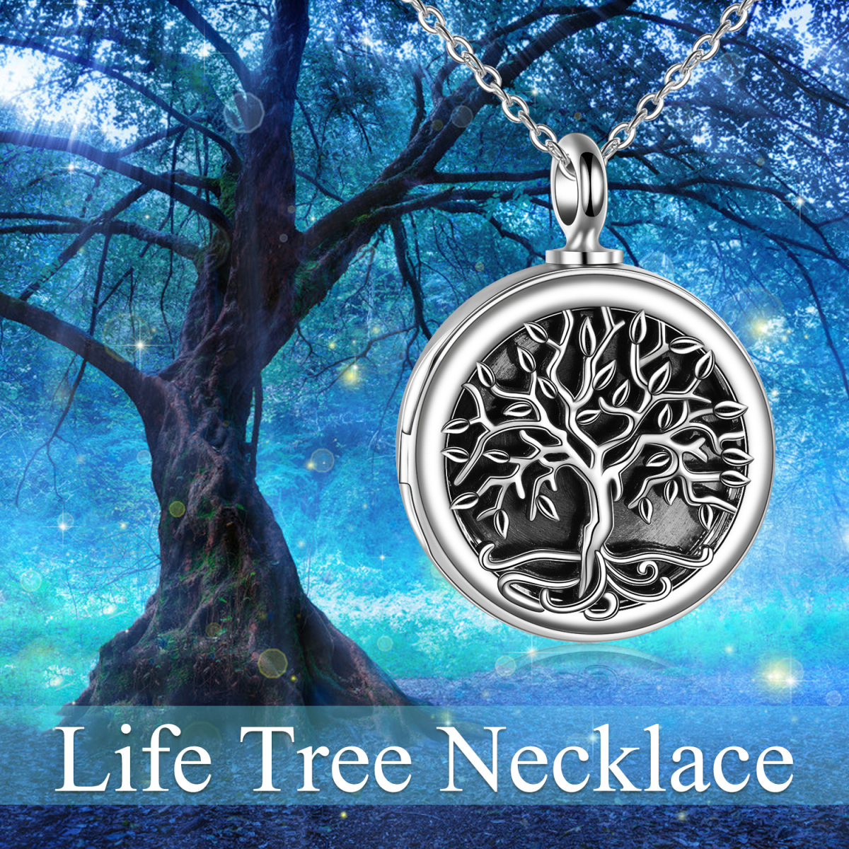 Collier en argent sterling pour cendres avec arbre de vie et chaîne de câble-6