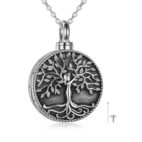 Sterling Silver Vintage Tree Of Life Urn Necklace for Ashes with Engraved Word