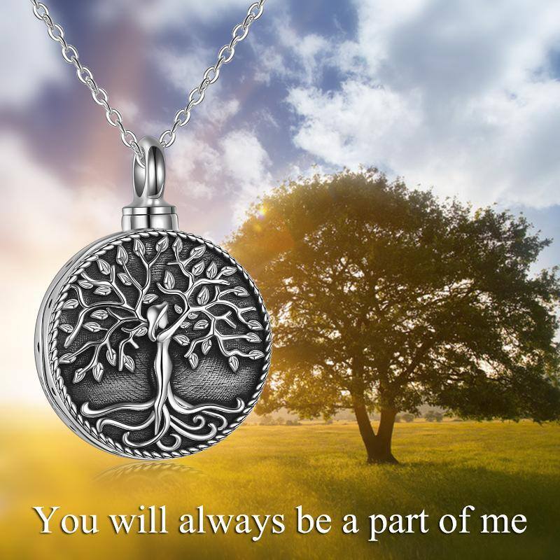 Sterling Silver Vintage Tree Of Life Urn Necklace for Ashes with Engraved Word-3