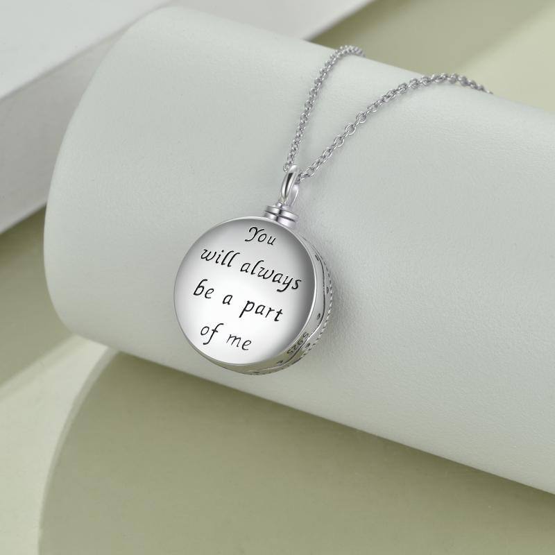 Sterling Silver Vintage Tree Of Life Urn Necklace for Ashes with Engraved Word-5